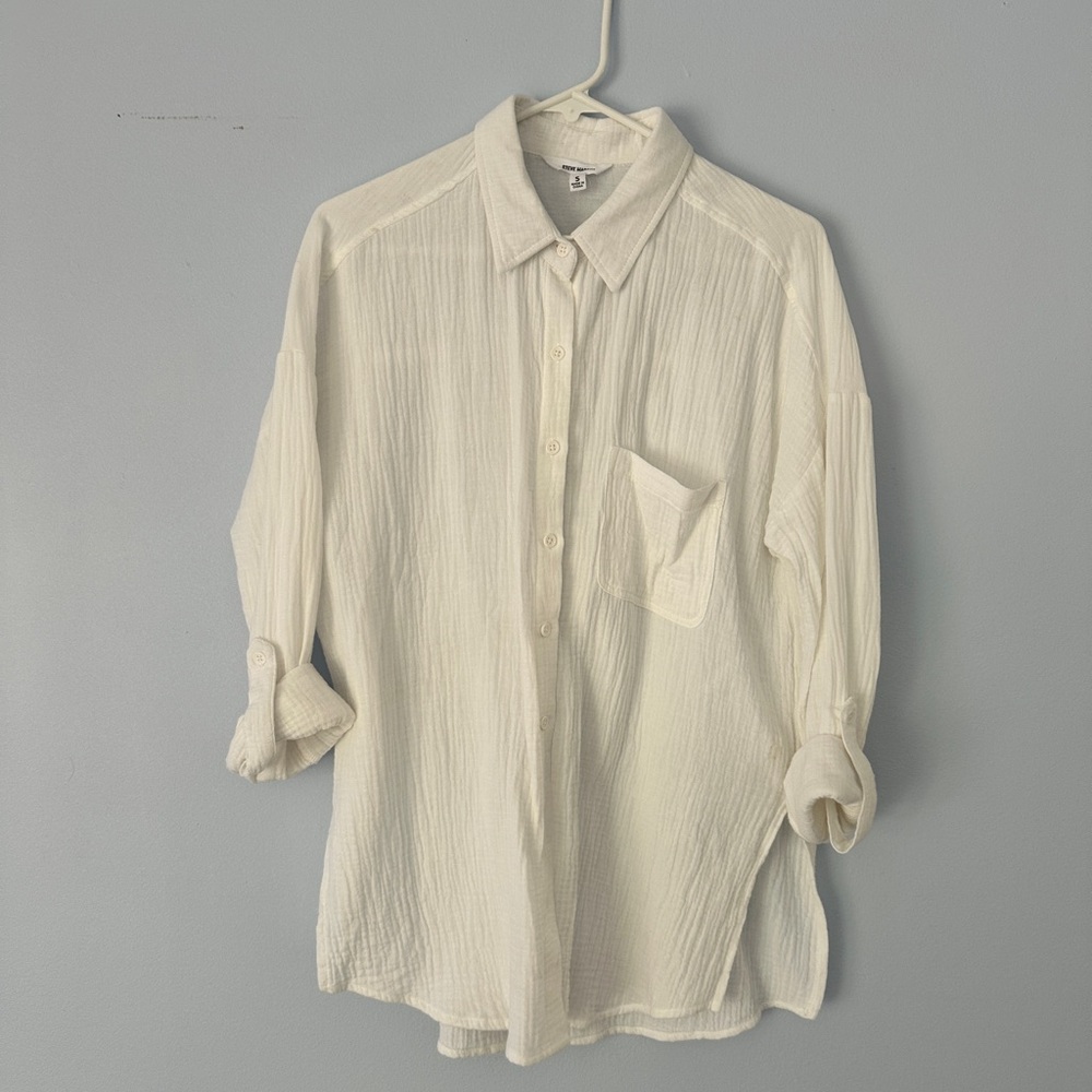 Steve Madden White Cotton Button Down Shirt Size Small